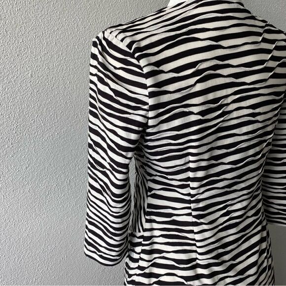Chico’s Stripe Print Surplice Wrap Neck Black White Sheath Dress - Picture 8 of 15